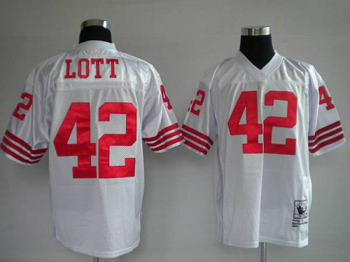 Men's Mitchell And Ness San Francisco 49ers Ronnie Lott Premier #42 Stitched White Jersey