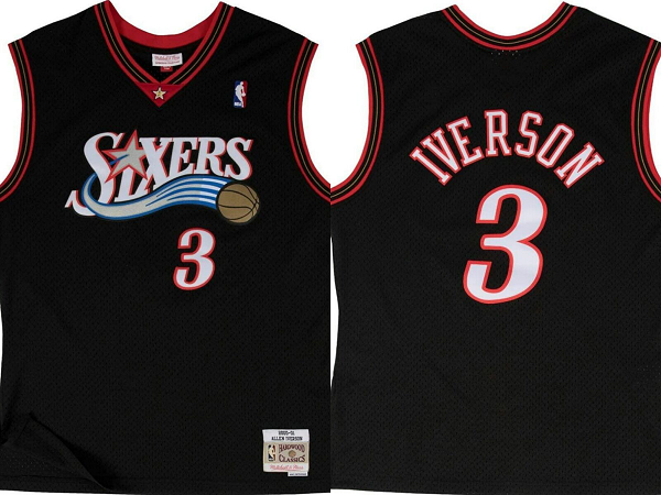 Men's Philadelphia 76ers #3 Iverson Royal Mitchell and Ness Black NBA Jersey