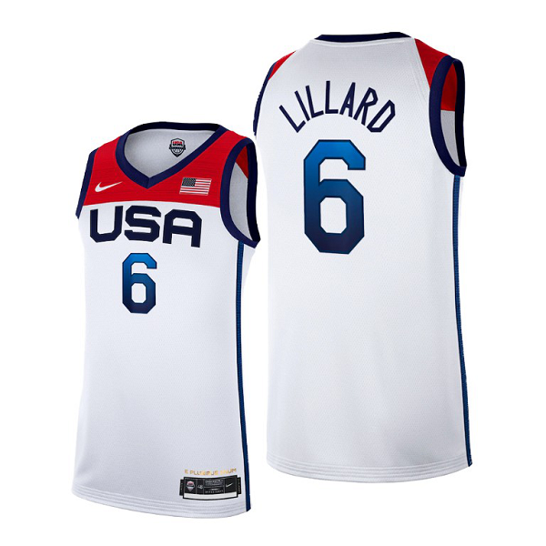 USA Basketball #6 Damian Lillard Tokyo Olympics 2021 White Stitched Home Jersey