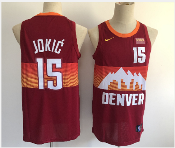 Men's Denver Nuggets #15 Nikola Jokic Red 2021 City Edition NBA Swingman Jersey With The Sponsor Logo