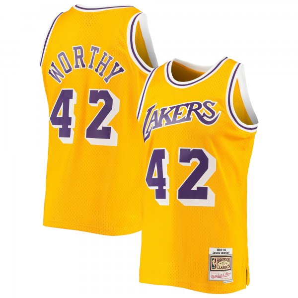 Men's Los Angeles Lakers James Worthy Mitchell & Ness Gold 1984/85 Hardwood Classics Swingman Jersey