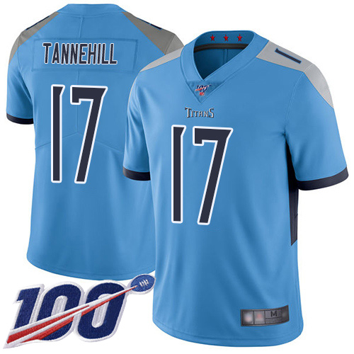 Men's #17 Ryan Tannehill Limited Light Blue NFL Tennessee Titans Alternate 100th Season Vapor Untouchable Jersey