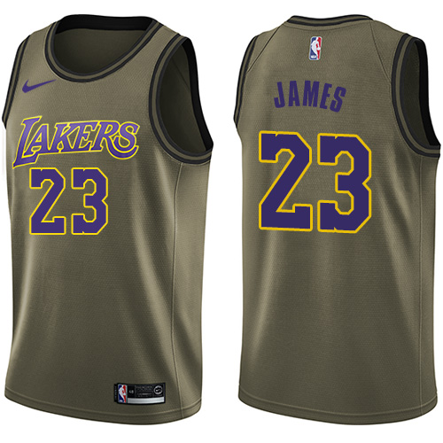 Men's Nike Los Angeles Lakers #23 LeBron James Green Swingman Salute To Service NBA Jersey