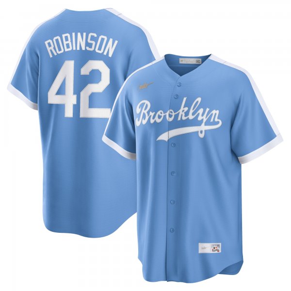 Men's Brooklyn Dodgers #42 Jackie Robinson Nike Light Blue Alternate Cooperstown Collection Jersey