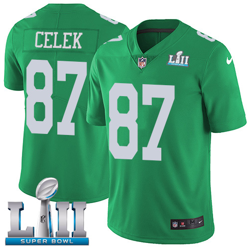 Men's Nike NFL Philadelphia Eagles #87 Brent Celek Limited Green Rush Vapor Untouchable Super Bowl LII Jersey