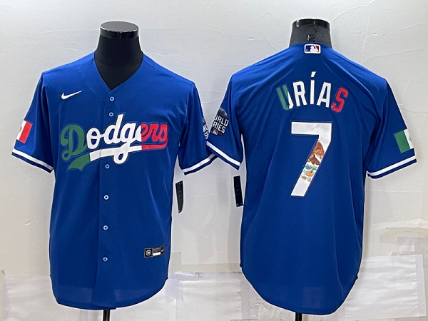 Men's Nike Los Angeles Dodgers #7 Julio Urias Blue Mexico Throwback Cool Base MLB Jersey