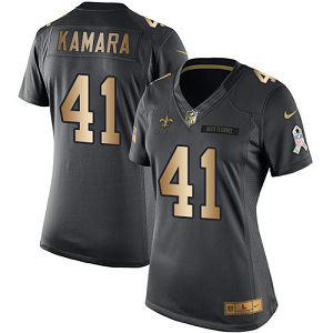 Nike New Orleans Saints #41 Alvin Kamara Black Women's Stitched NFL Limited Gold Salute to Service Jersey