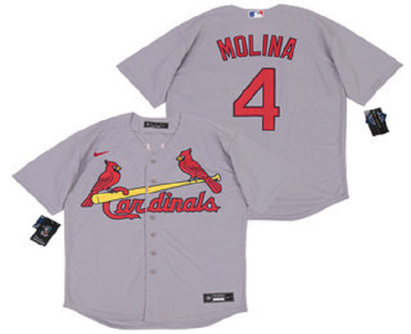 Men's St. Louis Cardinals #4 Yadier Molina Gray Stitched MLB Cool Base Nike Jersey