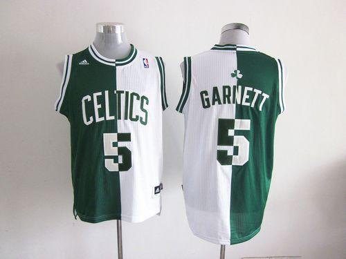 Men's Boston Celtics #5 Kevin Garnett Green/White Split Fashion Stitched NBA Jersey