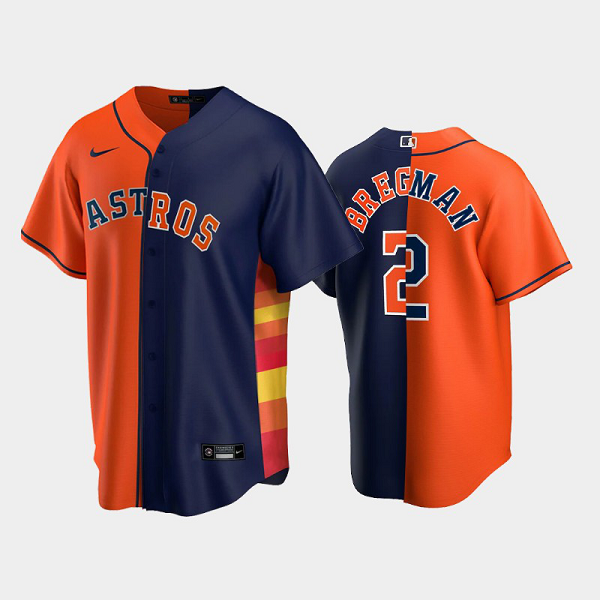 Men's Houston Astros Split MLB Jersey #2 Alex Bregman Orange-Navy Replica