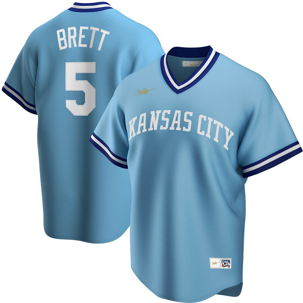 Men's NIKE Kansas City Royals #5 George Brett Road Cooperstown Collection Player Light Blue MLB Jersey