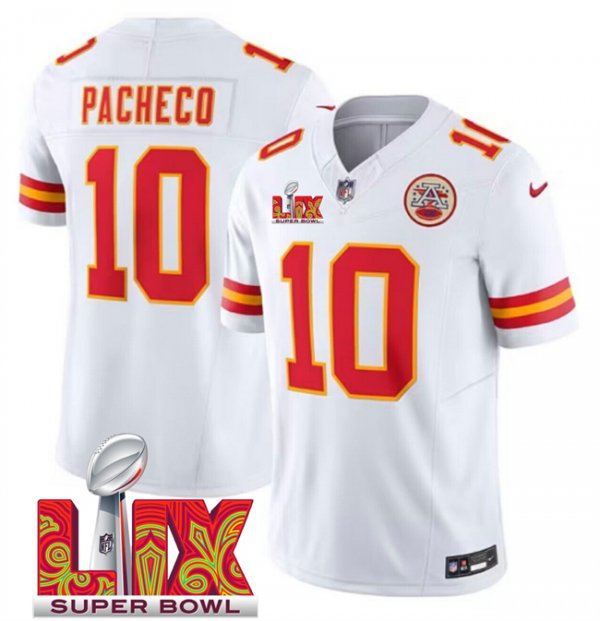 Men's Kansas City Chiefs #10 Isiah Pacheco White Super Bowl LIX F.U.S.E. Vapor Limited Stitched Jersey