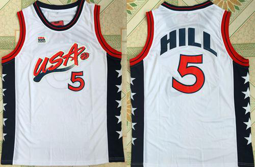 Nike Men's Team USA #5 Grant Hill White 1996 Dream Team Stitched NBA Jersey