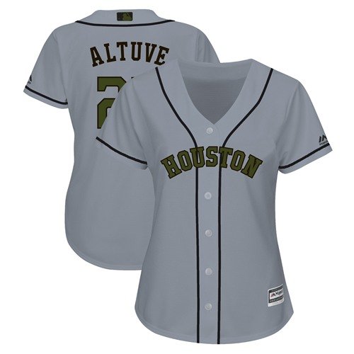 Houston Astros #27 Jose Altuve Grey 2018 Memorial Day Cool Base Women's Stitched MLB Jersey