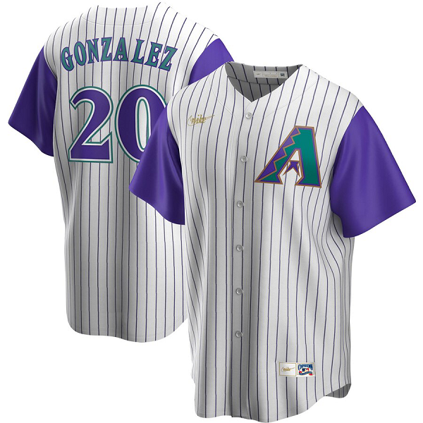 Men's NIKE Arizona Diamondbacks #20 Luis Gonzalez Alternate Cooperstown Collection Player Cream Purple MLB Jersey