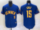 Men's Denver Nuggets 15 Nikola Joki  Blue Baseball Jersey