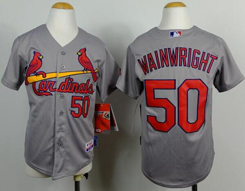 St. Louis Cardinals #50 Adam Wainwright Grey Cool Base Stitched Youth MLB Jersey