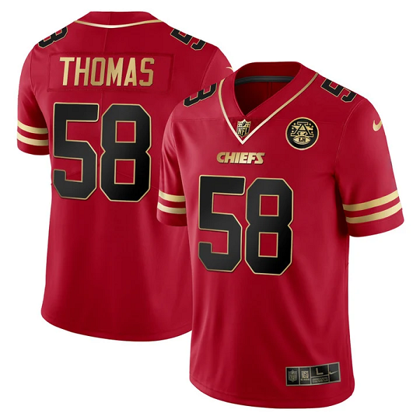 Men's Kansas City Chiefs #58 Derrick Thomas Vapor Black Red Gold Limited All Stitched Jersey