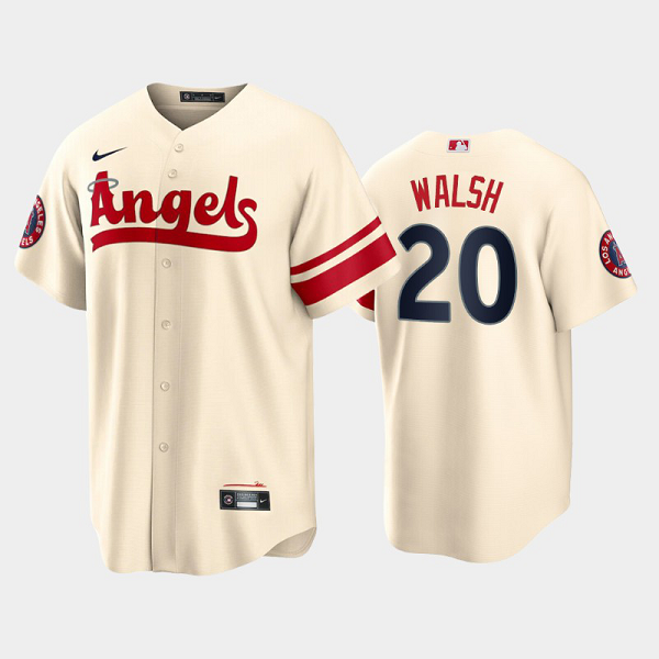 Men's Los Angeles Angels #20 Jared Walsh 2022 City Connect Cream Cool Base MLB Jersey