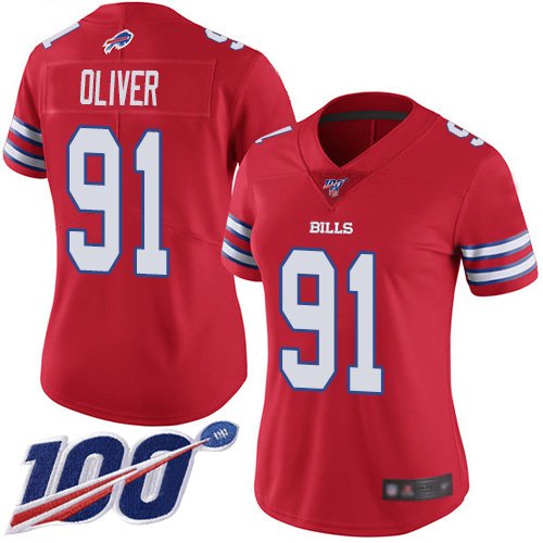 Women's Buffalo Bills #91 Ed Oliver RedStitched NFL Limited Rush 100th Season Jersey