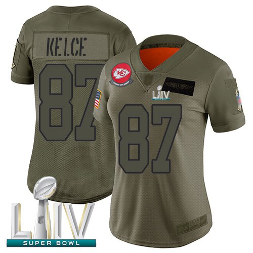 Kansas City Chiefs #87 Travis Kelce Camo Super Bowl LIV Bound Women's Stitched NFL Limited 2019 Salute to Service Jersey