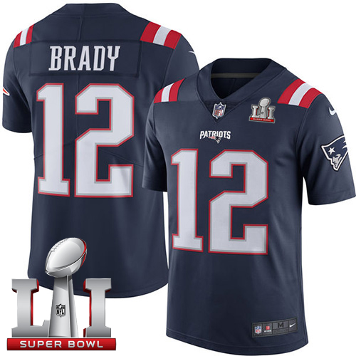 Nike New England Patriots #12 Tom Brady Navy Blue Super Bowl LI 51 Men's Stitched NFL Limited Rush Jersey