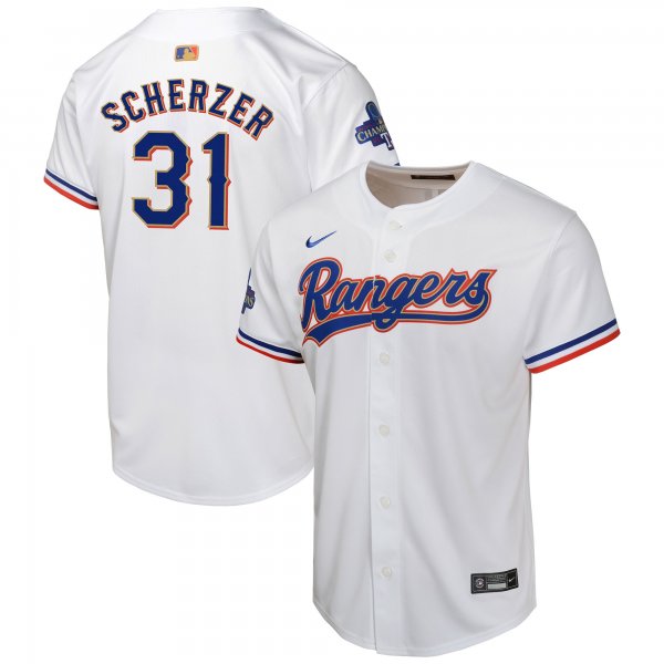 Youth Texas Rangers Max Scherzer Nike White 2024 Gold Collection Limited Player Jersey