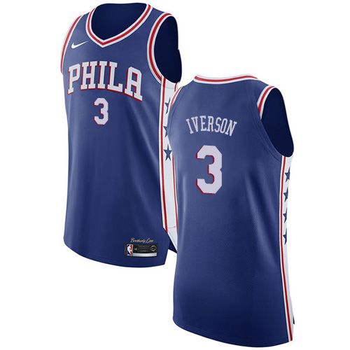 Men's Nike Philadelphia 76ers #3 Allen Iverson Blue Icon Edition NBA Jersey