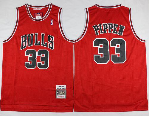 Men's Mitchell and Ness Chicago Bulls #33 Scottie Pippen Red Throwback Stitched NBA Jersey