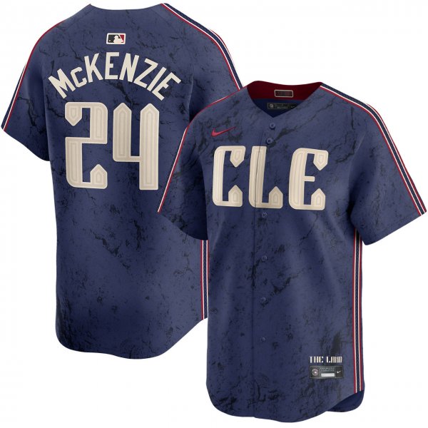 Men's Cleveland Guardians #24 Triston McKenzie 2024 Navy City Connect Limited MLB Jersey