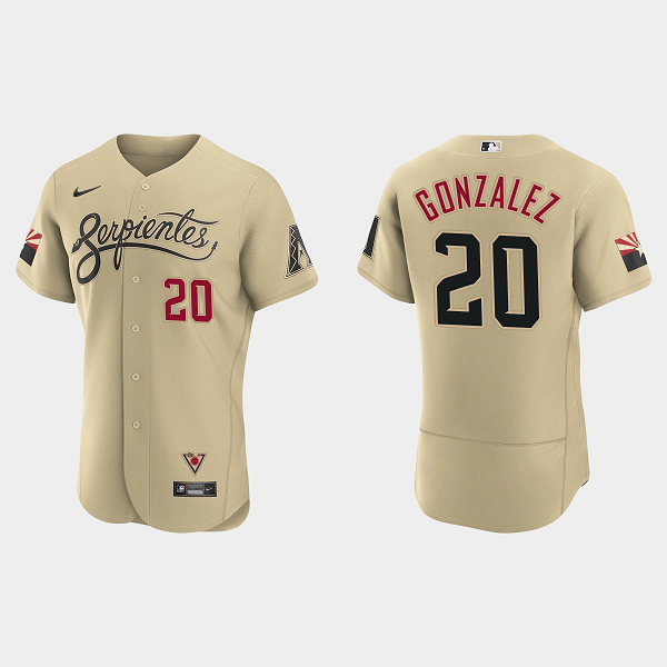 Men's Arizona Diamondbacks #20 Luis Gonzalez Gold 2021 MLB City Connect Flex Base Jersey