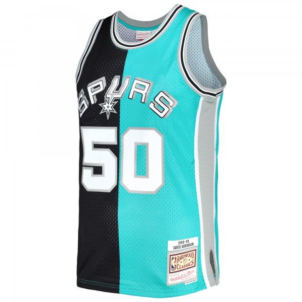 Men's San Antonio Spurs David Robinson Mitchell & Ness Black/Teal Hardwood Classics 1998/99 Split Swingman Jersey