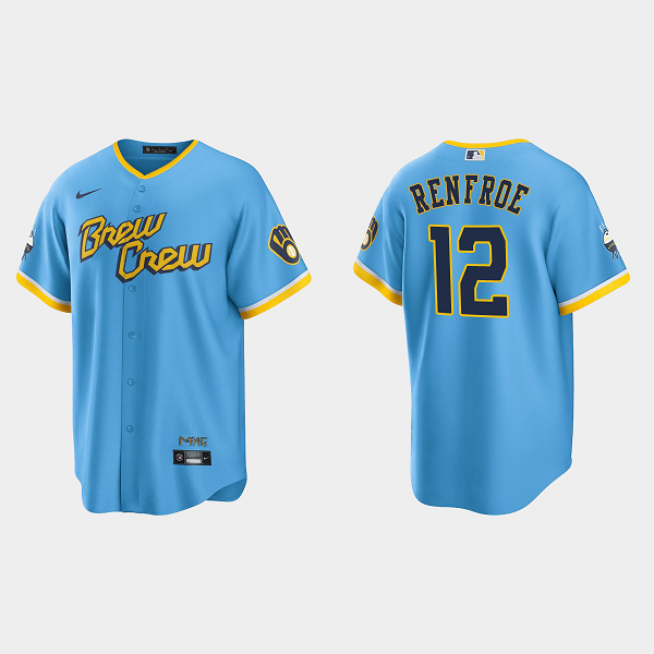 Men's Milwaukee Brewers #12 Hunter Renfroe 2022 City Connect Powder Blue MLB Jersey