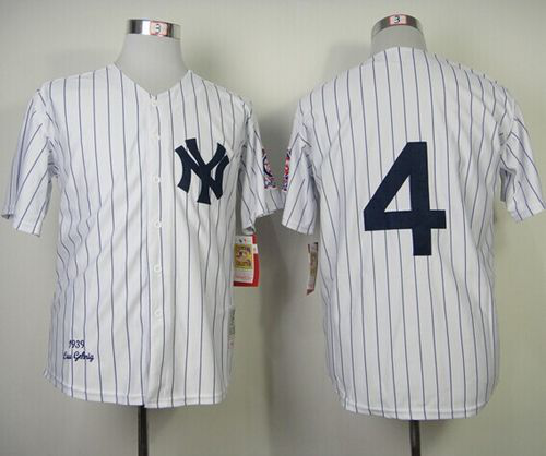 Mitchell and Ness 1939 New York Yankees #4 Lou Gehrig White Throwback Stitched MLB Jersey