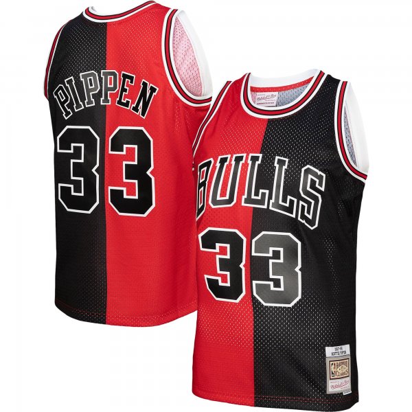 Men's Chicago Bulls Scottie Pippen Mitchell & Ness Red/Black Hardwood Classics 1997/98 Split Swingman Jersey