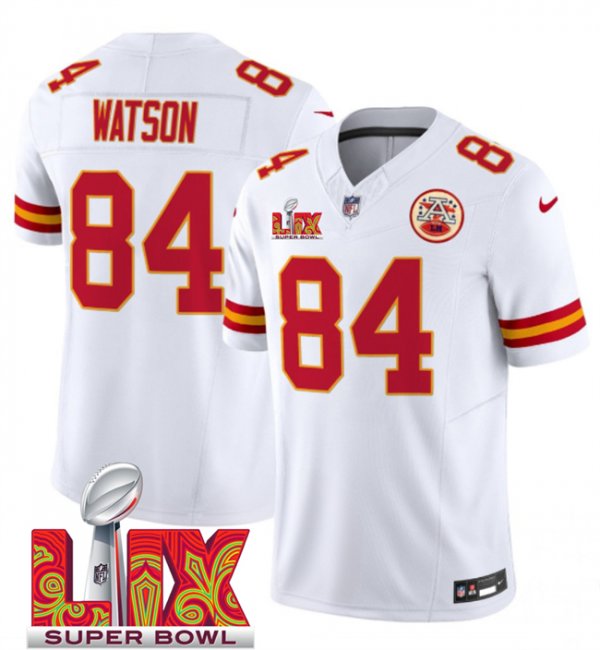 Men's Kansas City Chiefs #84 Justin Watson White Super Bowl LIX F.U.S.E. Vapor Limited Stitched Jersey