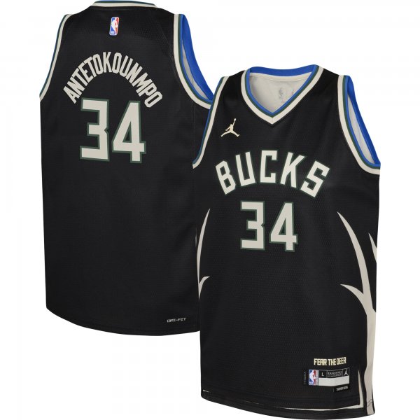 Youth Milwaukee Bucks Giannis Antetokounmpo Jordan Brand Black Swingman Jersey - Statement Edition