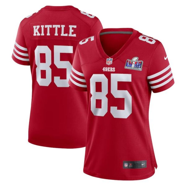 Women's #85 George Kittle San Francisco 49ers Nike Women's Super Bowl LVIII Limited Jersey Scarlet