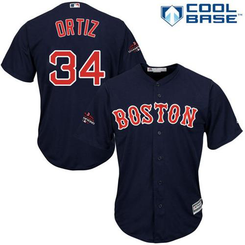 Boston Red Sox #34 David Ortiz Navy Blue New Cool Base 2018 World Series Champions Stitched MLB Jersey