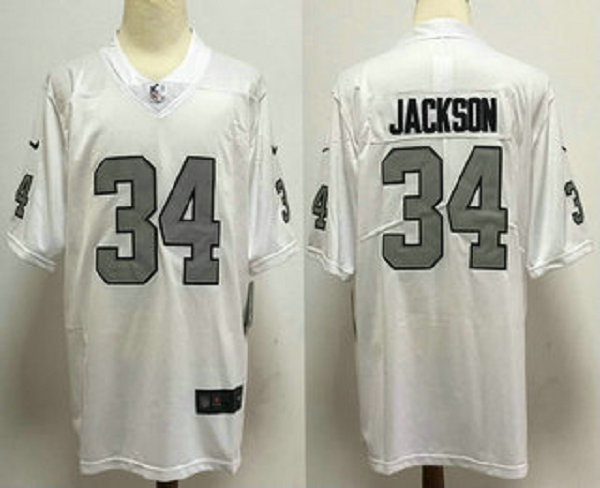 Men's Las Vegas Raiders #34 Bo Jackson White With Silver Vapor Untouchable Stitched NFL Nike Limited Jersey