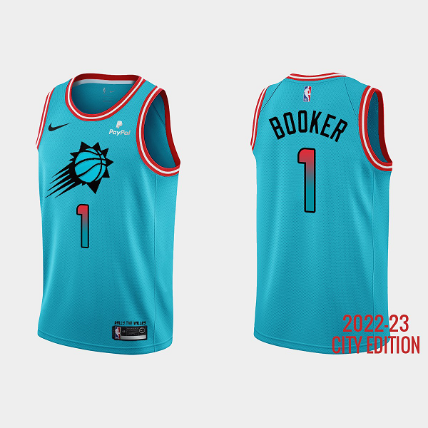 Men's Phoenix Suns #1 Devin Booker 2022-23 City Edition Blue NBA Jersey