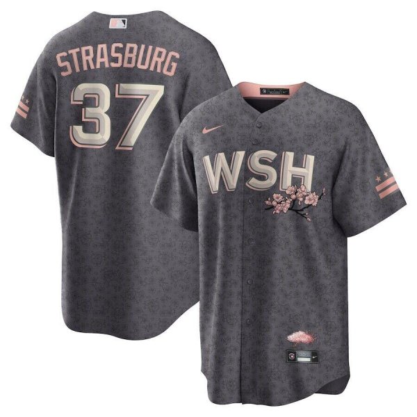 Men's #37 Stephen Strasburg 2022 City Connect Washington Nationals Bloom Gray MLB Jersey