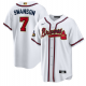 Men's Atlanta Braves #7 Dansby Swanson 2022 White/Gold World Series Champions Program Cool Base Stitched MLB Jersey