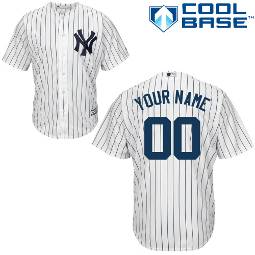 Men's New York Yankees White Navy Blue Pinstripe Majestic MLB Customized Home Jersey