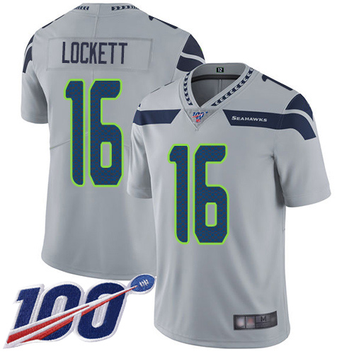 Seattle Seahawks #16 Tyler Lockett Grey Alternate Men's Stitched NFL 100th Season Vapor Limited Jersey