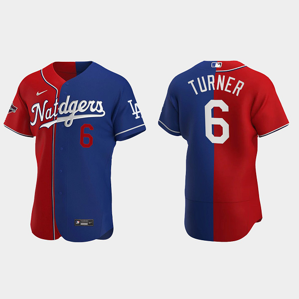 Men's Los Angeles Dodgers #6 Trea Turner Washington Nationals Split Edition MLB Jersey - Red Royal