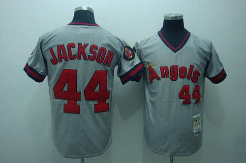 Mitchell And Ness Los Angeles Angels of Anaheim #44 Reggie Jackson Stitched Grey MLB Jersey