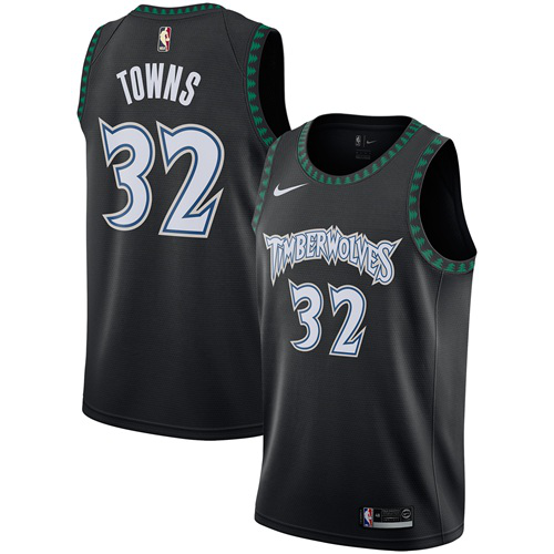 Men's Nike Minnesota Timberwolves #32 Karl-Anthony Towns Black Swingman Hardwood Classics NBA Jersey