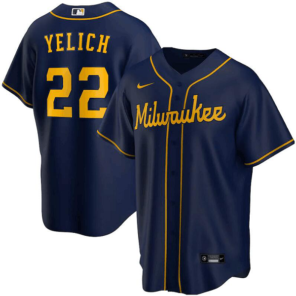 Men's Nike Milwaukee Brewers #22 Christian Yelich Navy MLB Alternate Replica Player Jersey