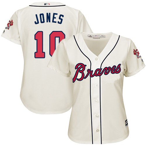 Atlanta Braves #10 Chipper Jones Cream Alternate Women's Stitched MLB Jersey